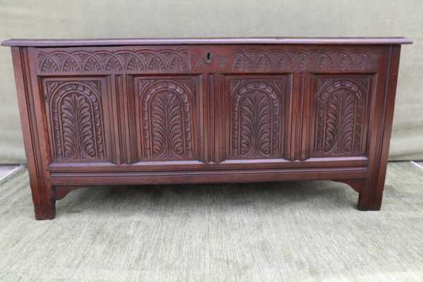 English Oak four paneled coffer C1680
