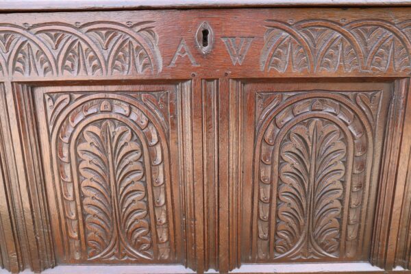 English Oak four paneled coffer C1680