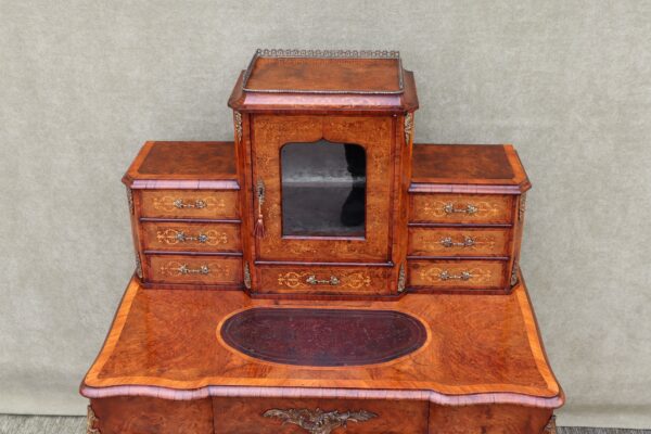 Superb quality English mid to late Victorian Burr walnut Bonheur du jour or ladies writing table