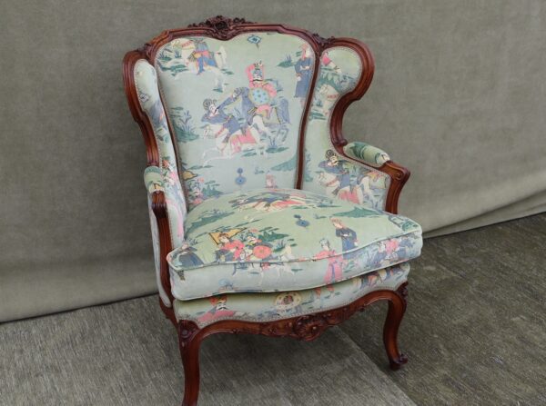 Fine French 19thC walnut wing back bergere of large proportions