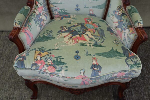 Fine French 19thC walnut wing back bergere of large proportions