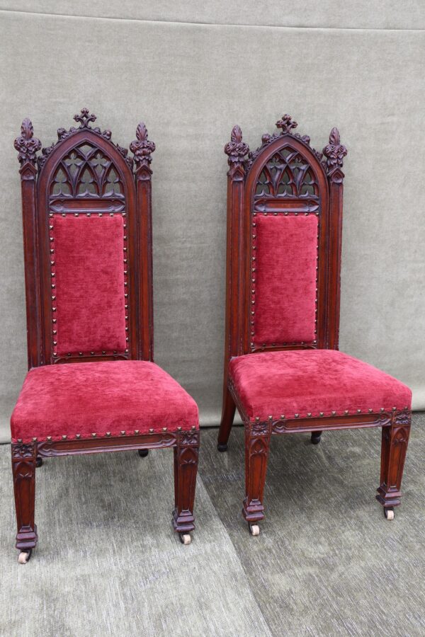 English oak Mid Victorian Gothic revival side chairs