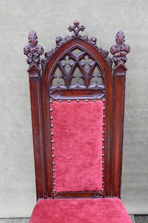 English oak Mid Victorian Gothic revival side chairs