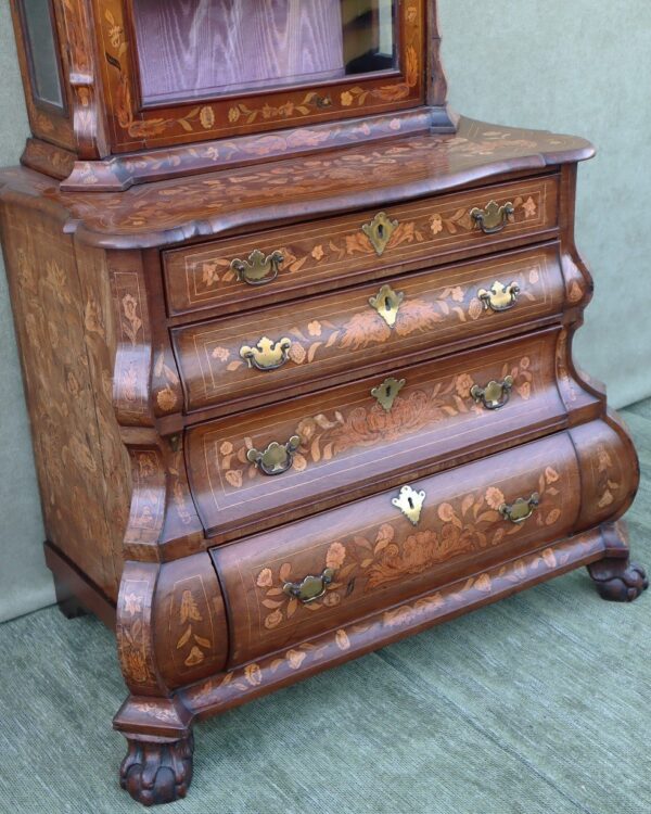 late 18thC C1770 Dutch marquetry cabinet on chest of small proportions.