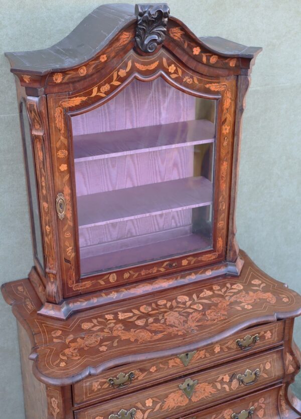 late 18thC C1770 Dutch marquetry cabinet on chest of small proportions.