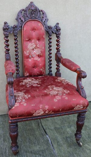 Fine French mid 19thC rosewood armchair of exceptional quality.